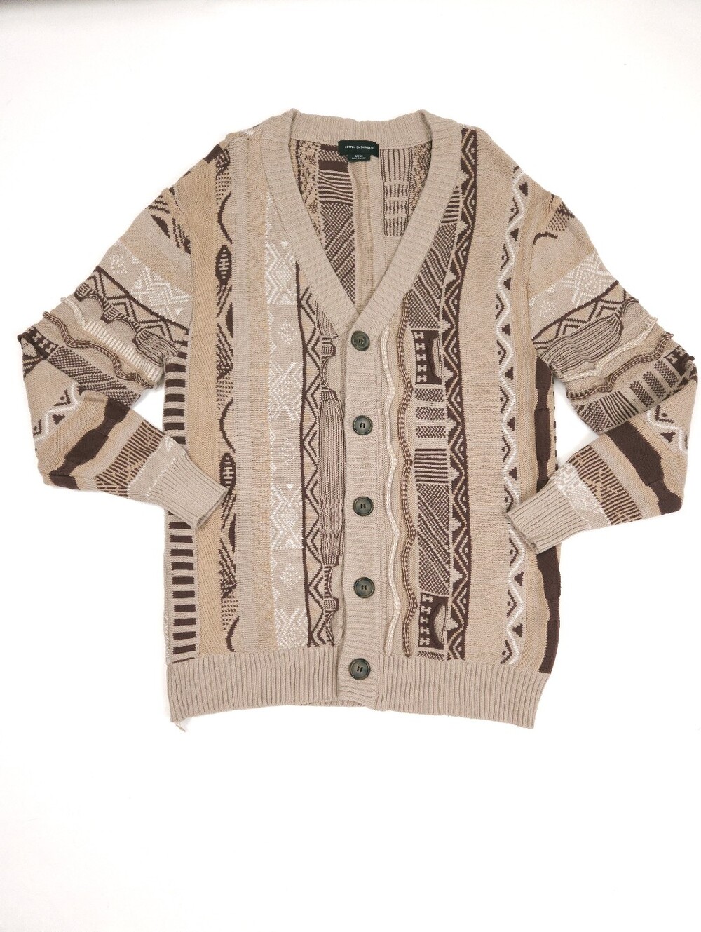 Cotton On Garments Cardigan Sweater Coogi Style 3D Textured Grandpa Retro M